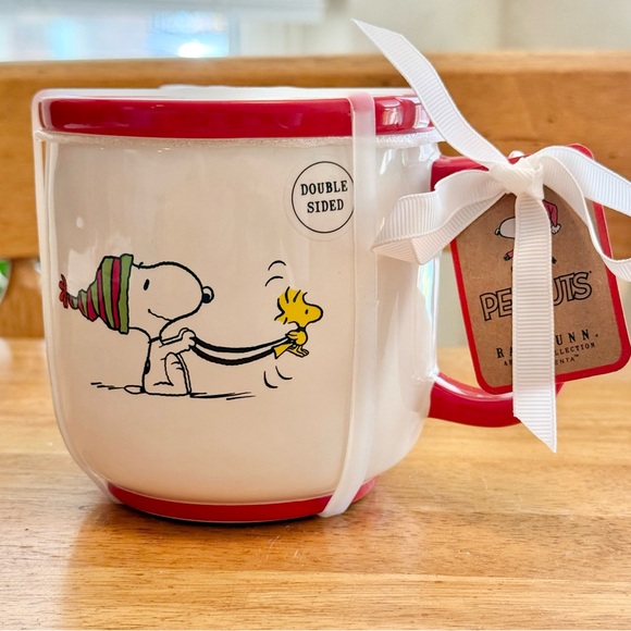 Rae Dunn Peanuts HAPPY HOLIDAYS Snoopy Double Sided Ceramic Mug w/ Coaster NEW! - Picture 5 of 5
